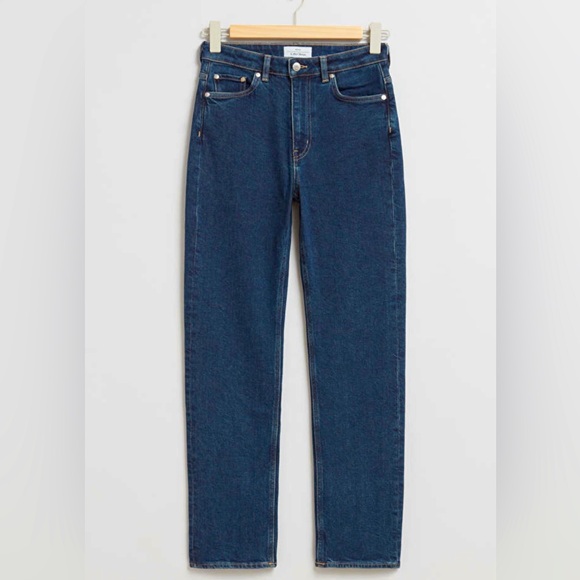 & Other Stories Denim - & OTHER STORIES HIGH WAISTED STRAIGHT LEG JEANS WITH CUT RAW EDGE HEM SIZE 24